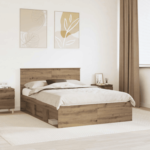 Estrutura de cama de casal moderno com cabeceira - Carvalho Artesanal 140 x 190 cm
