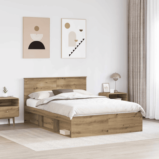 Estrutura de cama de casal moderno com cabeceira - Carvalho Artesanal 140 x 190 cm