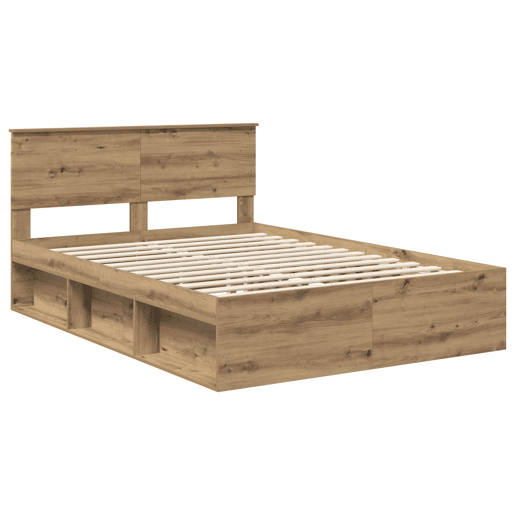 Estrutura de cama de casal moderno com cabeceira - Carvalho Artesanal 140 x 190 cm