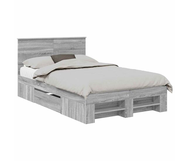 Estructura de cama matrimonial comodidad con cabecera - gris sonoma 137 x 203 cm