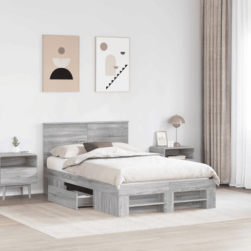 Estrutura De Cama De Casal Moderno - Cinza Sonoma 137 x 203 cm Madeira processada