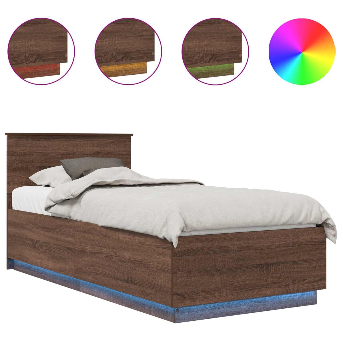 Estructura de cama simple para adultos con cabecera - roble marrón 70 x 190 cm