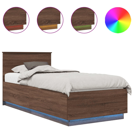 Estrutura de cama de solteiro moderno com cabeceira - Carvalho Marrom 70 x 190 cm