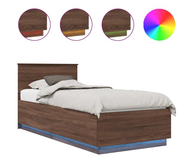 Estructura de cama simple para adultos con cabecera - roble marrón 70 x 190 cm
