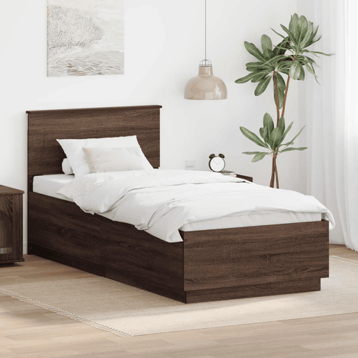 Estrutura de cama de solteiro moderno com cabeceira - Carvalho Marrom 70 x 190 cm