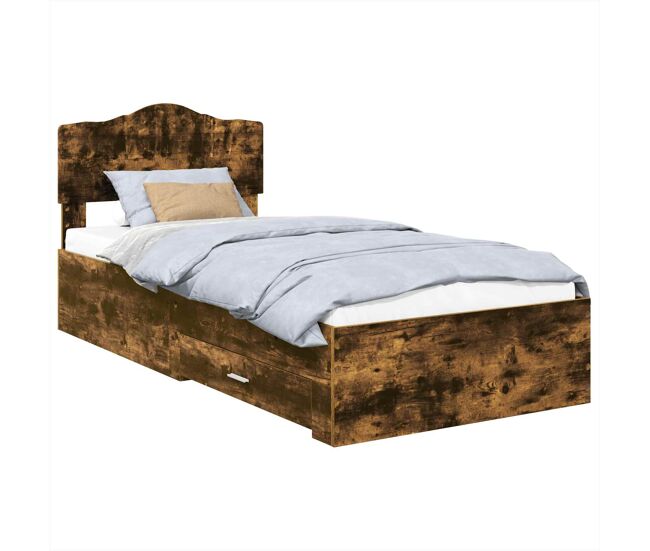 Estructura de cama simple para adultos con cabecera - roble ahumado 70 x 190 cm
