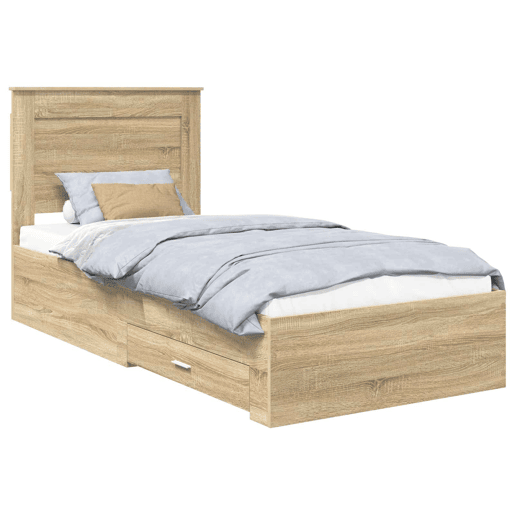 Estrutura de cama de solteiro para adultos Manual Carvalho Sonoma e Prata 75 x 190 cm