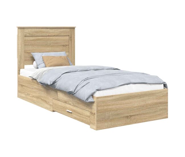 Estructura de cama individual para adultos con cajón roble sonoma y plata 75 x 190 cm