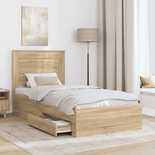 Estrutura de cama de solteiro para adultos Manual Carvalho Sonoma e Prata 75 x 190 cm