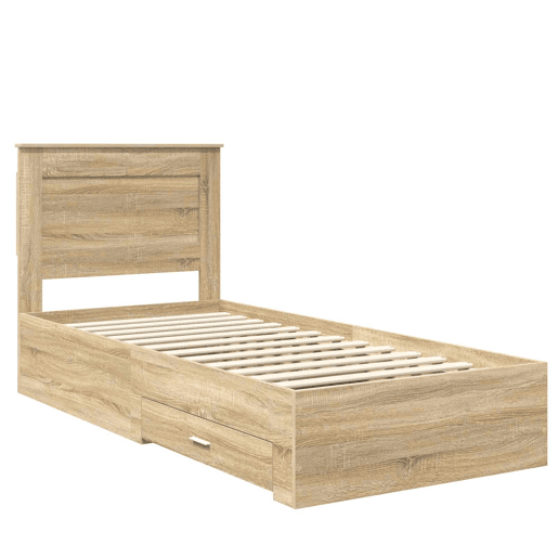 Estrutura de cama de solteiro para adultos Manual Carvalho Sonoma e Prata 75 x 190 cm