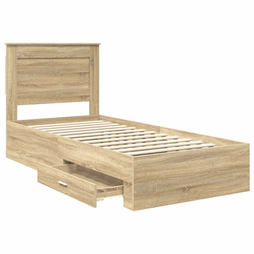 Estrutura de cama de solteiro para adultos Manual Carvalho Sonoma e Prata 75 x 190 cm