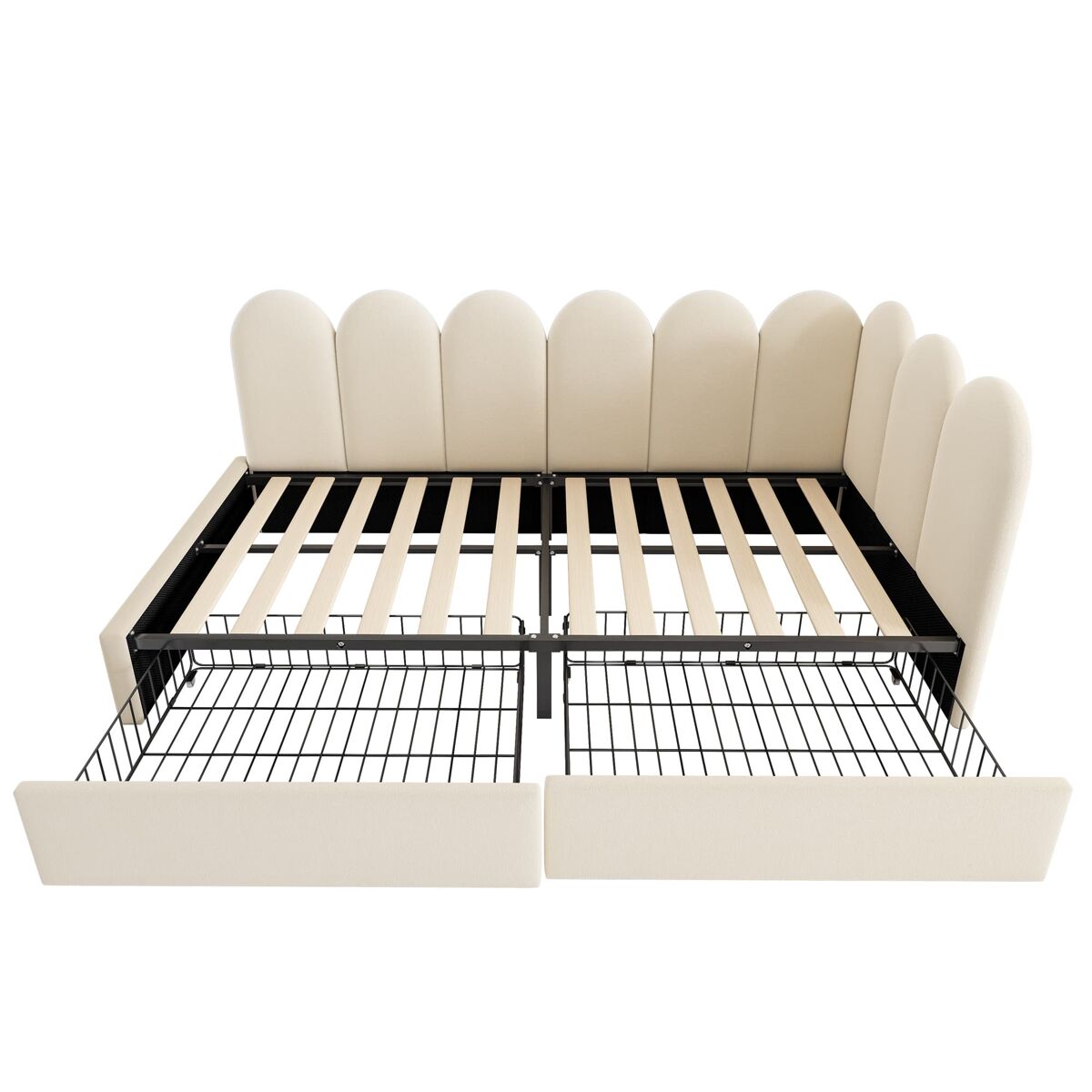 Cama individual 90x200 - con cajones, tapizada, sofá cama, juvenil y adulto - beige