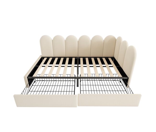 Cama individual 90x200 - con cajones, tapizada, sofá cama, juvenil y adulto - beige
