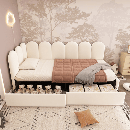 Cama individual 90x200 - com gavetas, estofada, sofá-cama, juvenil e adulto - bege Cama individual 90x200 - com gavetas, estofada, sofá-cama, juvenil e adulto - bege