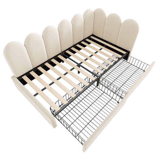 Cama individual 90x200 - com gavetas, estofada, sofá-cama, juvenil e adulto - bege Cama individual 90x200 - com gavetas, estofada, sofá-cama, juvenil e adulto - bege