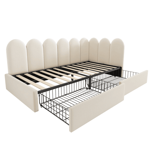 Cama individual 90x200 - com gavetas, estofada, sofá-cama, juvenil e adulto - bege Cama individual 90x200 - com gavetas, estofada, sofá-cama, juvenil e adulto - bege