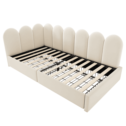 Cama individual 90x200 - com gavetas, estofada, sofá-cama, juvenil e adulto - bege Cama individual 90x200 - com gavetas, estofada, sofá-cama, juvenil e adulto - bege