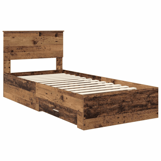 Estrutura de cama de solteiro para adultos Madeira antiga 90 x 200 cm Madeira processada