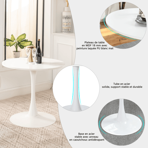 Mesa de Jantar Redonda Branca com 2 Cadeiras Verde Escuro Estilo Moderno Pés de Metal Preto