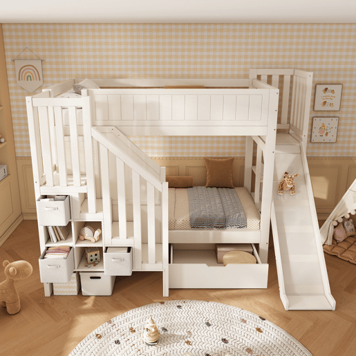 Beliche infantil 90x200 - com escorregador e arrumação - branco Beliche infantil 90x200 - com escorregador e arrumação - branco