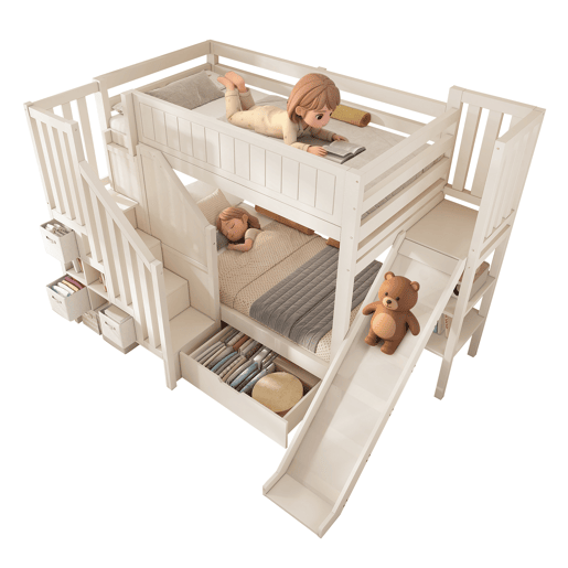Beliche infantil 90x200 - com escorregador e arrumação - branco Beliche infantil 90x200 - com escorregador e arrumação - branco