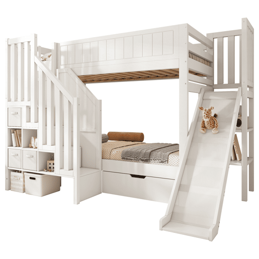 Beliche infantil 90x200 - com escorregador e arrumação - branco Beliche infantil 90x200 - com escorregador e arrumação - branco