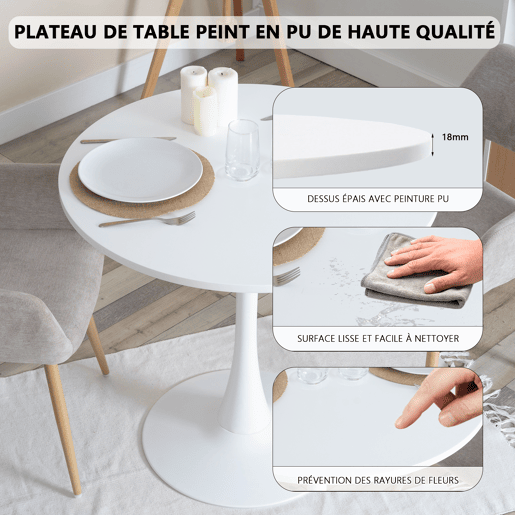 Mesa Jantar Redonda Branca MDF com 2 Cadeiras Castanho Estilo Industrial Pés Metal Preto