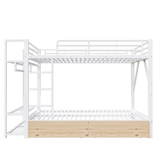 Beliche 140x200 cm - 2 gavetas, prateleiras, LED, barra para roupa - Branco
