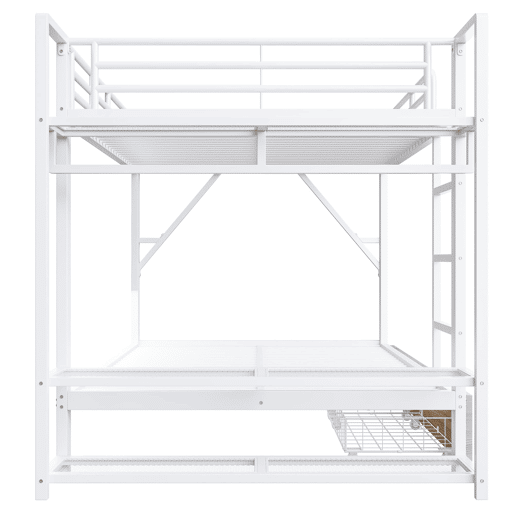 Beliche 140x200 cm - 2 gavetas, prateleiras, LED, barra para roupa - Branco