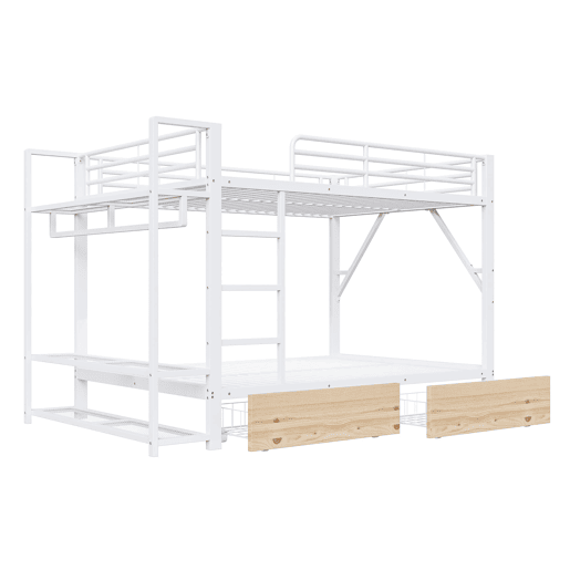 Beliche 140x200 cm - 2 gavetas, prateleiras, LED, barra para roupa - Branco