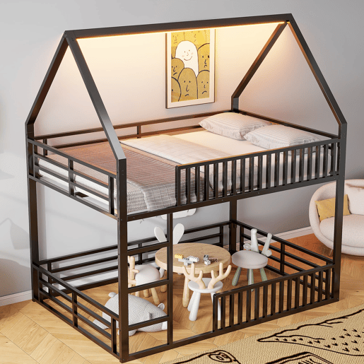 Cama alta 140x200 - com grade e luz LED - Preto Cama alta 140x200 - com grade e luz LED - Preto