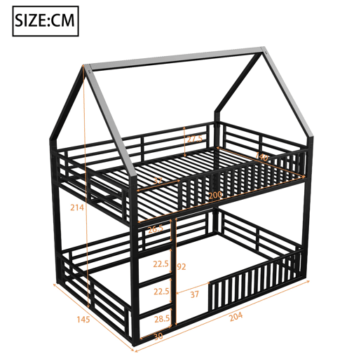 Cama alta 140x200 - com grade e luz LED - Preto Cama alta 140x200 - com grade e luz LED - Preto