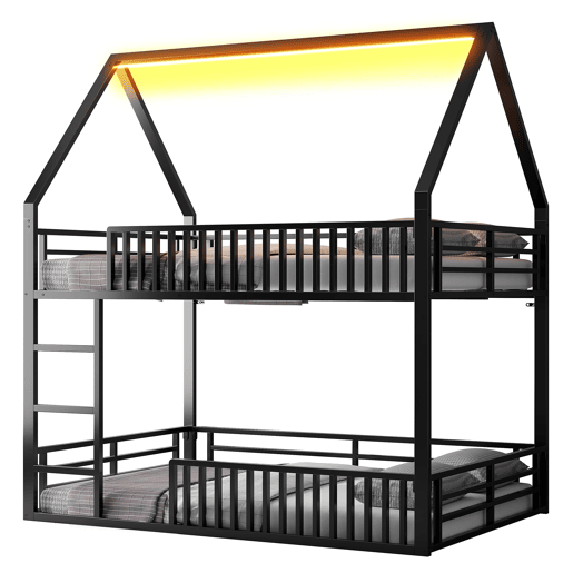 Cama alta 140x200 - com grade e luz LED - Preto Cama alta 140x200 - com grade e luz LED - Preto
