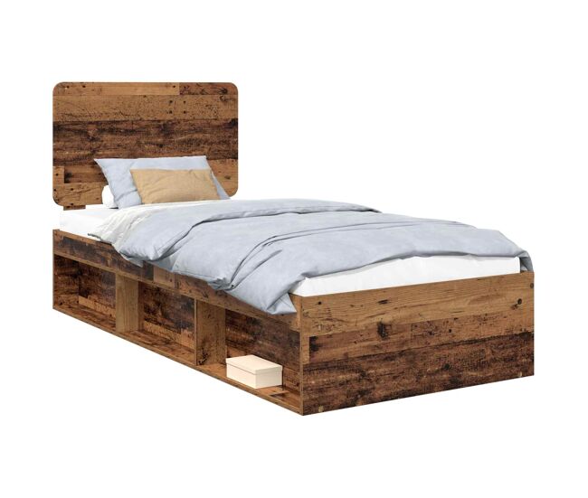 Estructura de cama individual para adultos con cabecera - madera vieja 75 x 190 cm