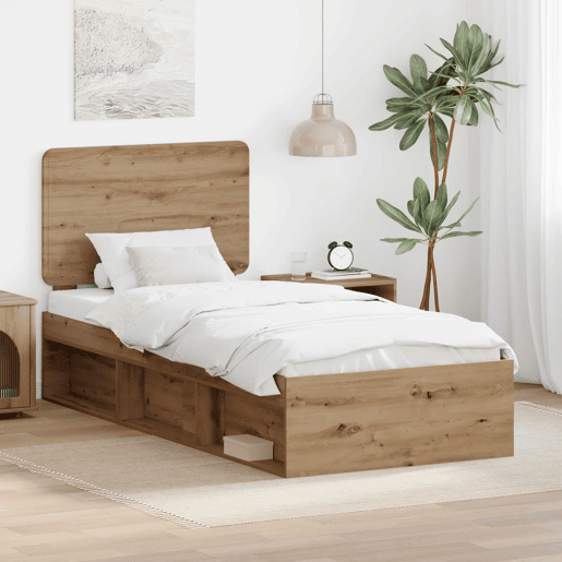 Estrutura de cama de solteiro moderno com cabeceira - Carvalho Artesanal 75 x 190 cm