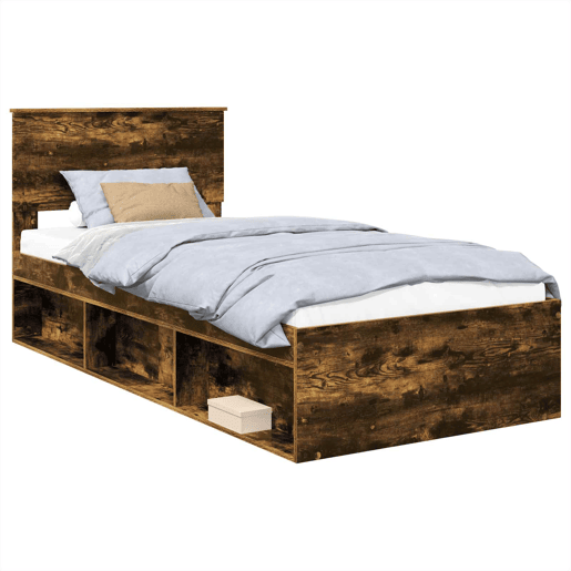 Estrutura de cama de solteiro para adultos com cabeceira Carvalho Defumado 75 x 190 cm