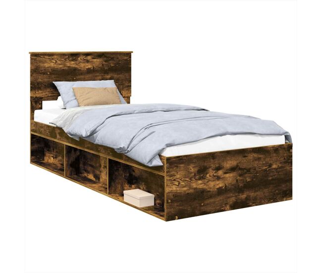 Estructura de cama simple para adultos con cabecera - roble ahumado 75 x 190 cm