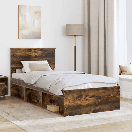 Estrutura de cama de solteiro para adultos com cabeceira Carvalho Defumado 75 x 190 cm