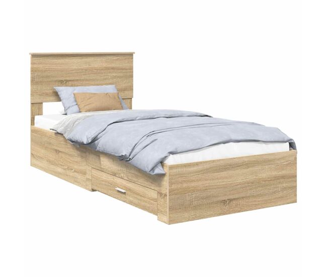 Estructura de cama simple para adultos con cabecera - roble sonoma 90 x 200 cm