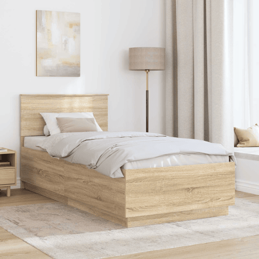 Estrutura de cama de solteiro moderno com cabeceira - Carvalho Sonoma 70 x 190 cm