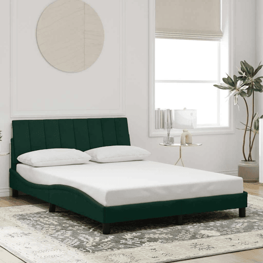 Estrutura de cama de casal moderno com LED - 140x200 cm veludo verde-escuro