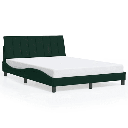 Estrutura de cama de casal moderno com LED - 140x200 cm veludo verde-escuro