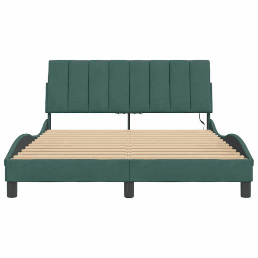Estrutura de cama de casal moderno com LED - 140x200 cm veludo verde-escuro
