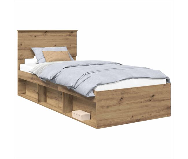 Estructura de cama simple para adultos con cabecera - roble artesanal 75 x 190 cm