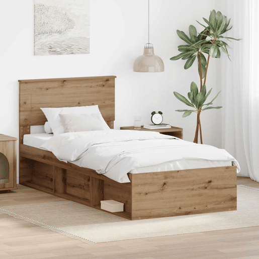 Estrutura de cama de solteiro moderno com cabeceira - Carvalho Artesanal 75 x 190 cm