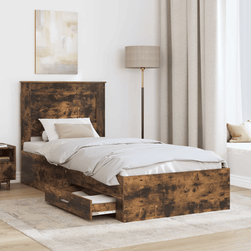 Estrutura de cama de solteiro para adultos Manual Carvalho Defumado e Prata 75 x 190 cm