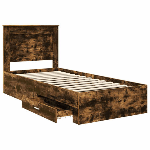 Estrutura de cama de solteiro para adultos Manual Carvalho Defumado e Prata 75 x 190 cm
