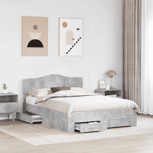 Estrutura De Cama De Casal Moderno - Cinzento 140 x 190 cm Madeira processada