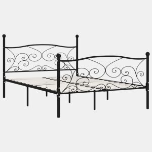 Estrutura de Cama de casal moderno com estrado de ripas 140x200 cm metal preto