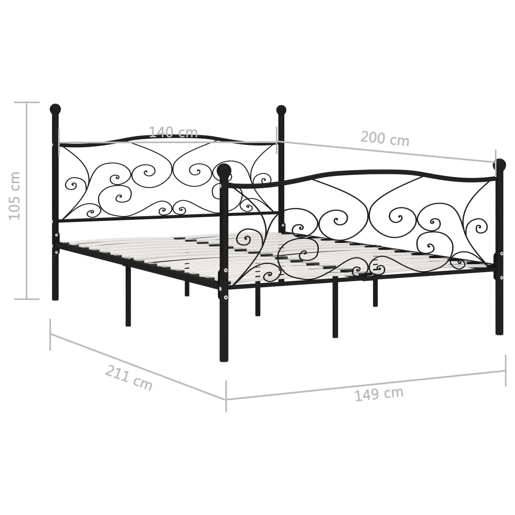 Estrutura de Cama de casal moderno com estrado de ripas 140x200 cm metal preto